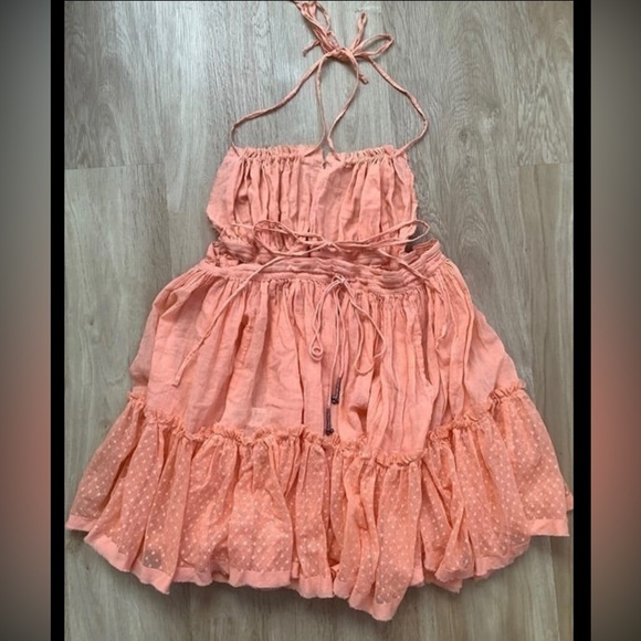 Free People small boho halter backless mini dress vibrant papaya color - Picture 5 of 11